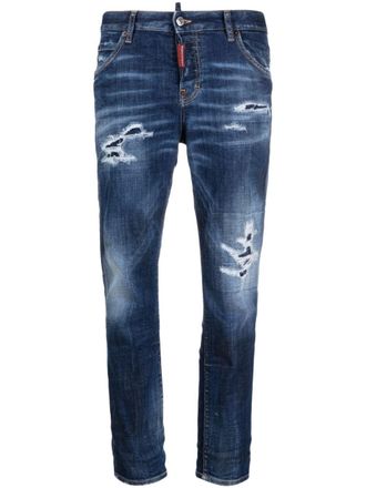 Dsquared2 Jeans skinny a vita media con effetto vissuto - Blu