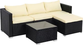 Songmics Conjunto de 5 muebles de jard&iacute;n de rat&aacute;n con cojines de negro y beige
