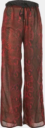 Roberto Cavalli Burgundy Animal Printed Chiffon Palazzo Pants