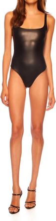 Susana Monaco Faux Leather Low Back Tank Bodysuit In Black