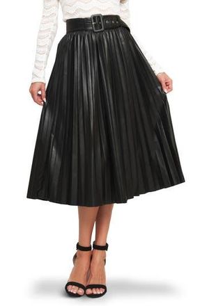 Flying Tomato Faux Leather Pleated Midi Skirt in Black at Nordstrom Rack, Size Small