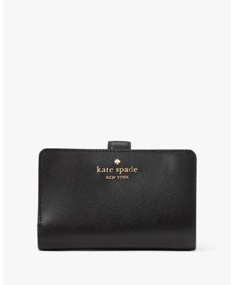 Kate Spade New York Womens Madison Saffiano Leather Medium Compact Bifold Wallet - Black - One Size