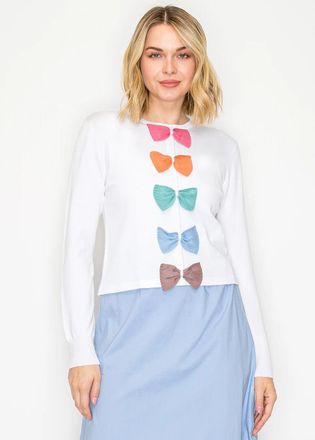 YAL New York Colorful Bow Front White Modest Knit Top