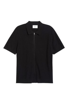Nn.07 Gustav 60016 Short Sleeve Organic Cotton Zip Cardigan in Black at Nordstrom, Size Xx-Large