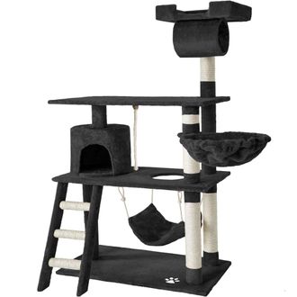 TecTake &Aacute;rbol rascador para gatos, postes de sisal, antivuelco, 141cm, negro