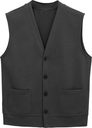 AlltheMen Mens Casual V Neck Knitted Gilets Sleeveless Cardigan Smart Casual Jumper Knitwear Button Front Dark Grey XL