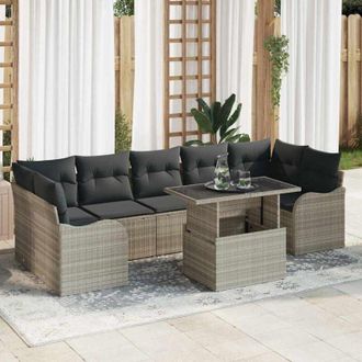 vidaXL Conjunto De Sof&aacute; De Jard&iacute;n Con Coj&iacute;n 8 Pcs Gris Claro Polirat&aacute;n Vidaxl