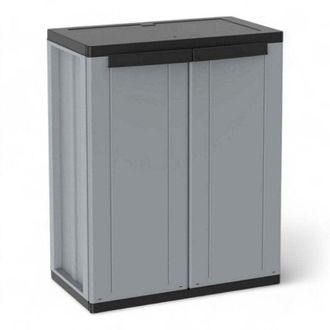 Terry Armario bajo de 2 puertas gris negro con estante interior ajustable y puertas con apertura de hasta 180 grados