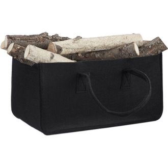 Relaxdays 8x Bolsas Para Le&ntilde;o Con Asas Largas, Fieltro, 25 X 25 X 50 Cm, Color Negro