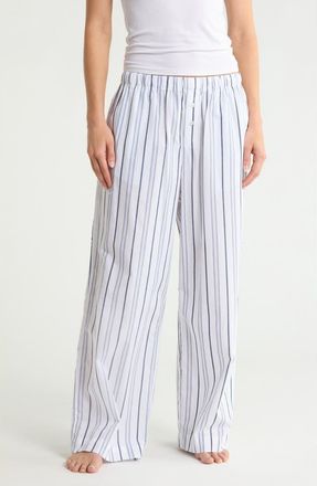 Nordstrom Rack Cotton Poplin Pants in White- Blue I Lilly Stripe at Nordstrom Rack, Size X-Small
