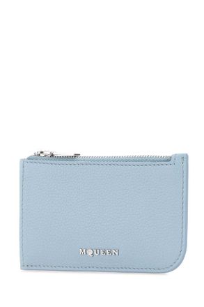 Alexander McQueen Mens Light Blue Leather Card Holder Shirtingbluesilver Portafogli