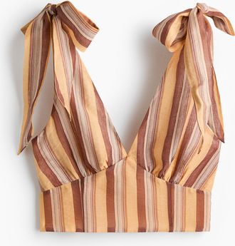 H&M Crop-Top mit Bindetr&auml;gern - Beige/Gestreift