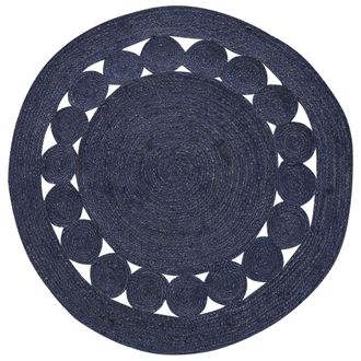 Beliani Beliani - Alfombra De Yute Estilo Boho Azul Marino Fabricada A Mano 120 Cm Koyunlu