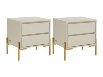 Pascal Morabito Lote de 2 mesitas de noche con 2 cajones - MDF y metal - Beige y dorado - KORASA de Pascal Morabito
