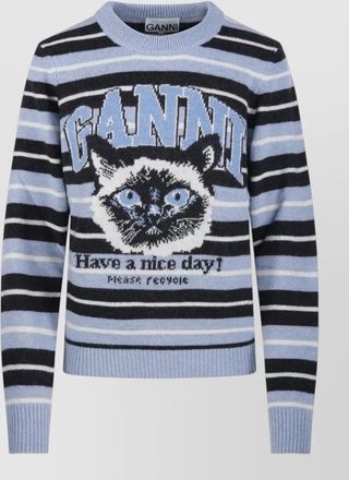 Ganni wool sweater crew neck graphic stripes