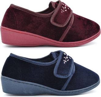 Generic Womens Wide Fit Slippers Wedge Heel Slippers Size 9 Womens Wide Slipper Size 8 Ladies Memory Foam Slipper Padded Insole Touch Fastening Sizes 3-8 Burg