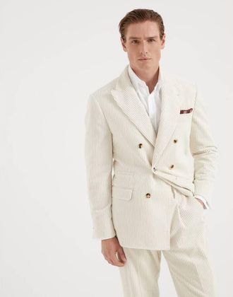 Brunello Cucinelli Mens Milk Double Breasted Cotton Blazer, Size 46