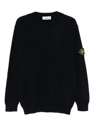 Stone Island Navy Blue Crewneck Logo Sweater