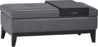 Simpli Home Oregon 42In Contemporary Rectangle Storage Ottoman Bench With Tray