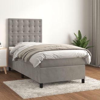 vidaXL Vidaxl - Cama Box Spring Con Colch&oacute;n Terciopelo Gris Claro 100x200 Cm