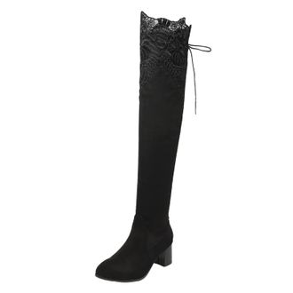 Generic Winter European Hollowed Out Lace High Heel Over The Knee Boots For Women Elegant Stiletto Long Boots Fashionable Footwear (Black, 4. 5)