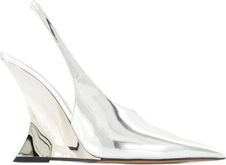 PARIS TEXAS Pumps, female, Gray, Size: 7 US Silver Glitter Slingback Pumps