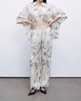Nocturne Luster Button Front Floral Blouse In Ivory