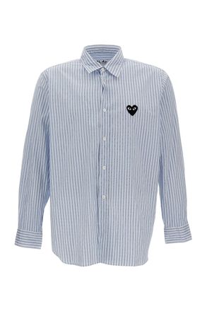 Comme Des Gar&ccedil;ons Vertical Stripe Long-Sleeve Shirt with Embroidered Logo