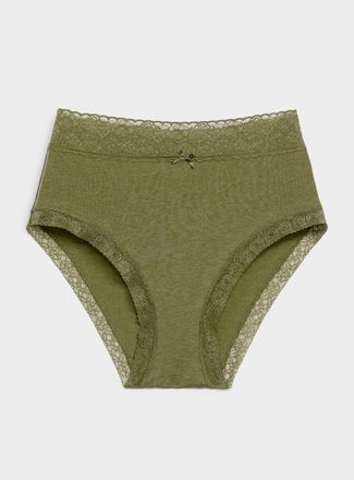 Miiyu Womens Lace trim high-waist bikini panty Organic cotton