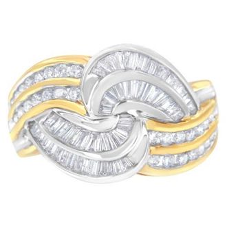 House of Brilliance 10KT Two-Toned Gold 1.0 Cttw Diamond Bypass Ring in Yellow at Nordstrom, Size 7
