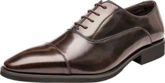 Generic Mens Genuine Leather Oxford Dress Shoes Patent Cap Toe Soft Sole Pointed Design Comfortable Business Formal Footwear for Office Wedding Events(Brown,1