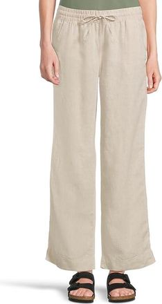 L.L.Bean Premium Linen Breezy Pull-On Pants Womens Clothing Oatmeal : 12, Denim/Linen