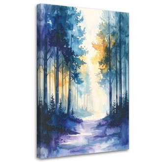 Feeby Cuadro Sobre Lienzo, Bosque Brumoso Paisaje Natural En Acuarela, 80x120