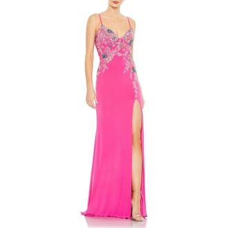 Mac Duggal Multi Color Beaded Floral Cami Gown in Candy Pink at Nordstrom, Size 14
