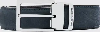 Emporio Armani Nubuck Leather Belt with Metal Buckle and Lettering Logo