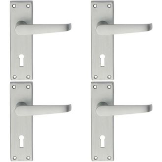 Loops 4x PAIR Straight Victorian Handle on Lock Backplate 150 x 43mm Satin Chrome