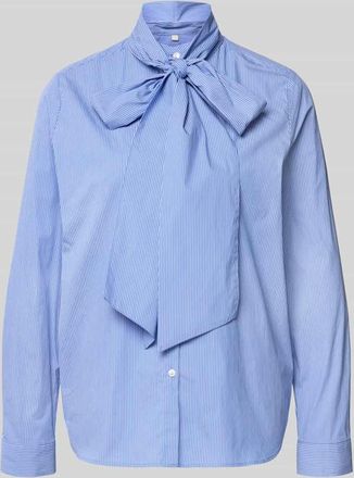 Milano Milano Italy Regular Fit Schluppenbluse mit Knopfleiste in Bleu, Größe 36