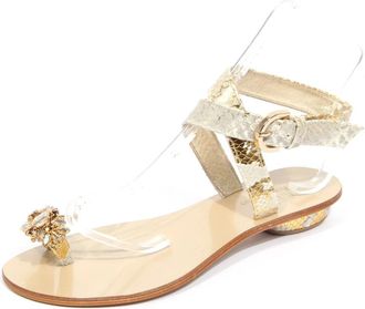 Emanuela Caruso Capri Gouden Strass Leren Sandaal - Dames - Sandalen - Geel - 37 EU - Schoenen