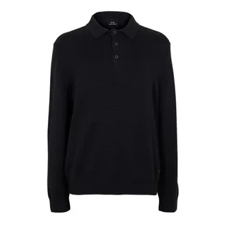 A|X Armani Exchange Heren Gebreid Poloshirt met Lange Mouwen (Zwart)