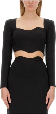 Staud Corde Long Sleeve Crop Top - Dames - Longsleeves - Zwart - L - Tops