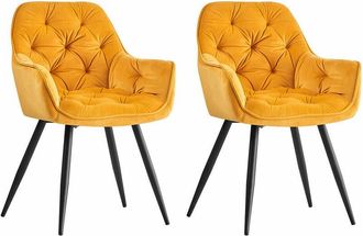 Ainpecca Ainpecca - Dining Chairs Velvet Padded Seat Metal Legs Kitchen Chair Home Office(Yellow,2PCS)