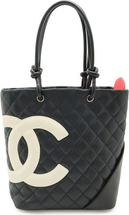 Chanel Black White Leather Shoulder Bag Tote Bag (Pre-Owned)