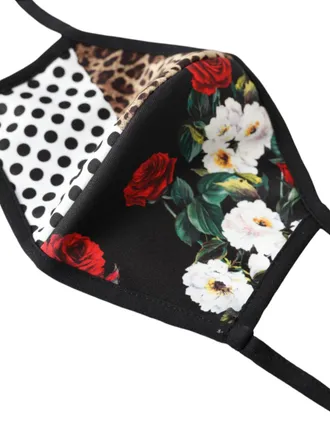Dolce & Gabbana Womens Multicolor Leopard Floral Elastic Ear Strap Face Mask Polyester Elastane Cotton Accessory