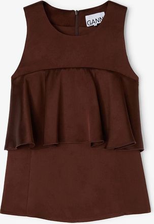 Ganni Brown Ruffle Top - Size 32 Viscose
