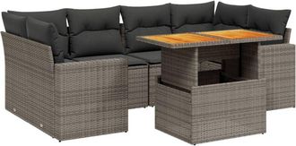 vidaXL Vidaxl - Set De Sof&aacute;s De Jard&iacute;n 7 Piezas Con Cojines Rat&aacute;n Pe Gris