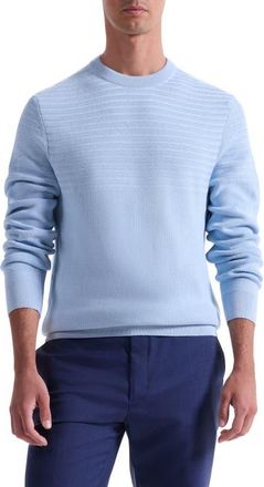 Bugatchi Mixed Stitch Cotton Crewneck Sweater in Ice at Nordstrom, Size Xx-Large