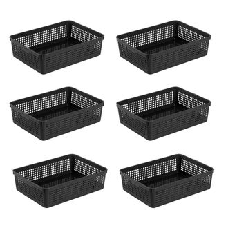 OEM Cestas De Almacenamiento/organizadoras De Pl&aacute;stico De 34 X 25 X 9,2 Cm. Juego De 6 (blanco, Negro, Gris) (negro)