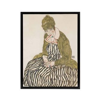 Artery8 Egon Schiele Edith With Striped Dress Framed Canvas Wall Art Print | Size: W24 x H32