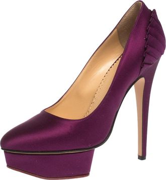 Charlotte Olympia Purple Satin Paloma Fan Pleat Platform Pumps