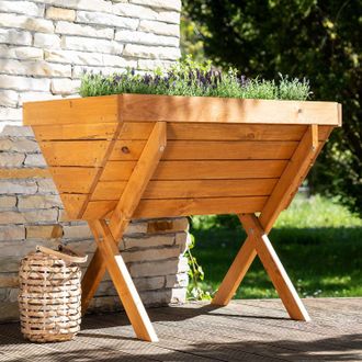PRIMROSE Wooden Raised Vegetable Trug Style Planter on Stand 574 Litres in Brown
